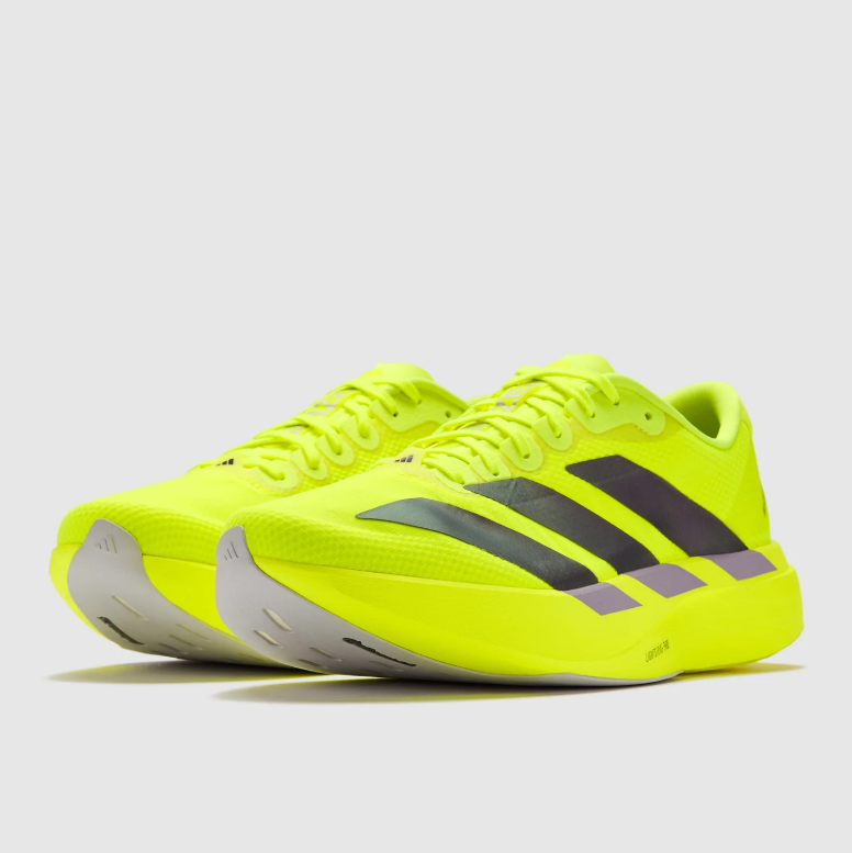 adidas Adizero Neon Yellow Running Shoes with Dark Three-Stripes
