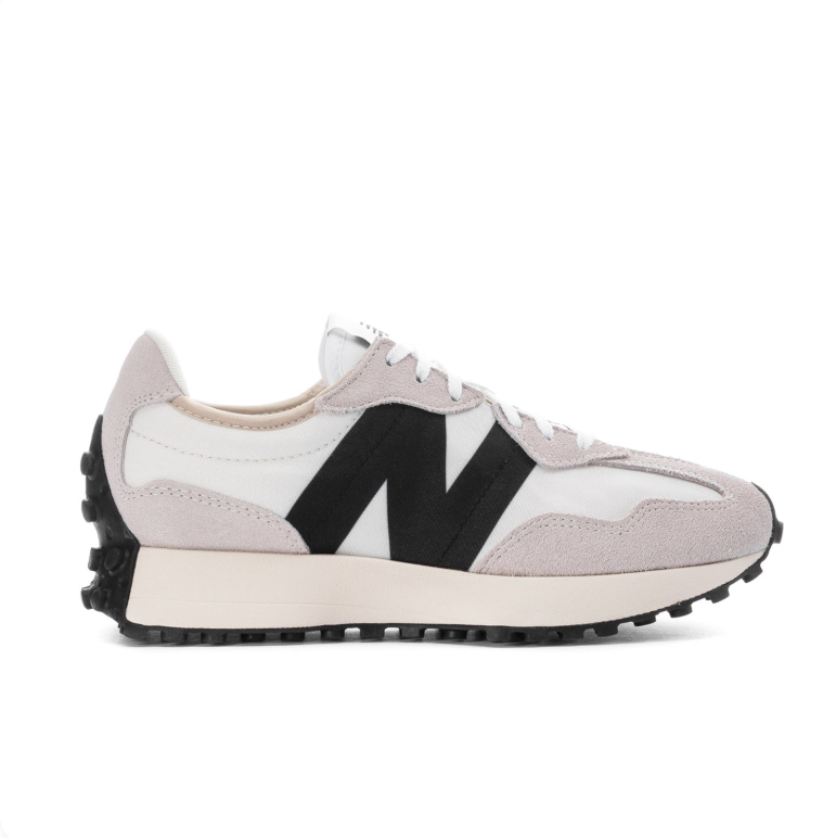 New Balance White & Light Gray Sneakers with Black N Logo