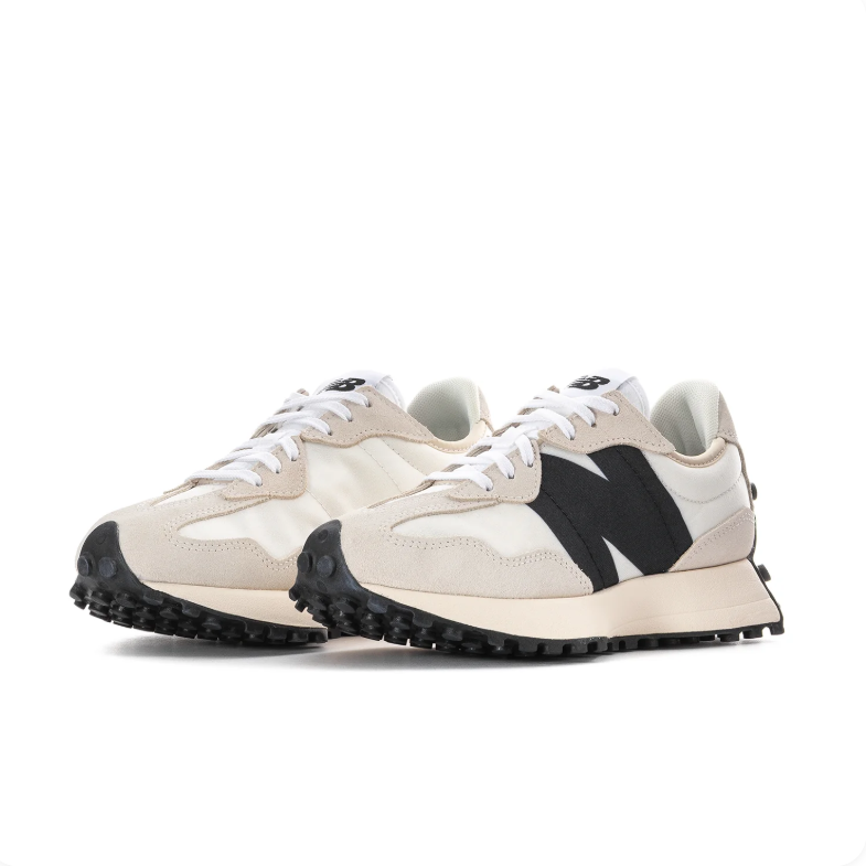 New Balance White & Light Gray Sneakers with Black N Logo