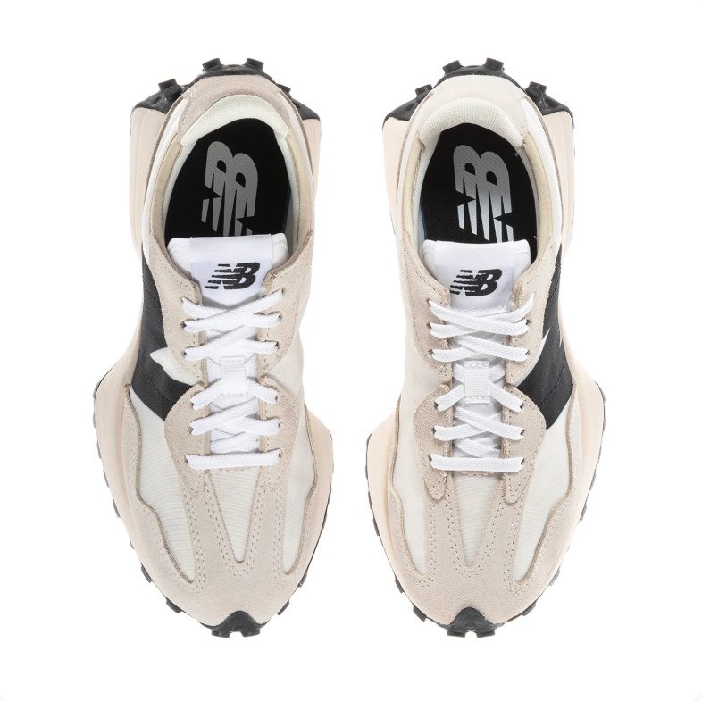 New Balance White & Light Gray Sneakers with Black N Logo