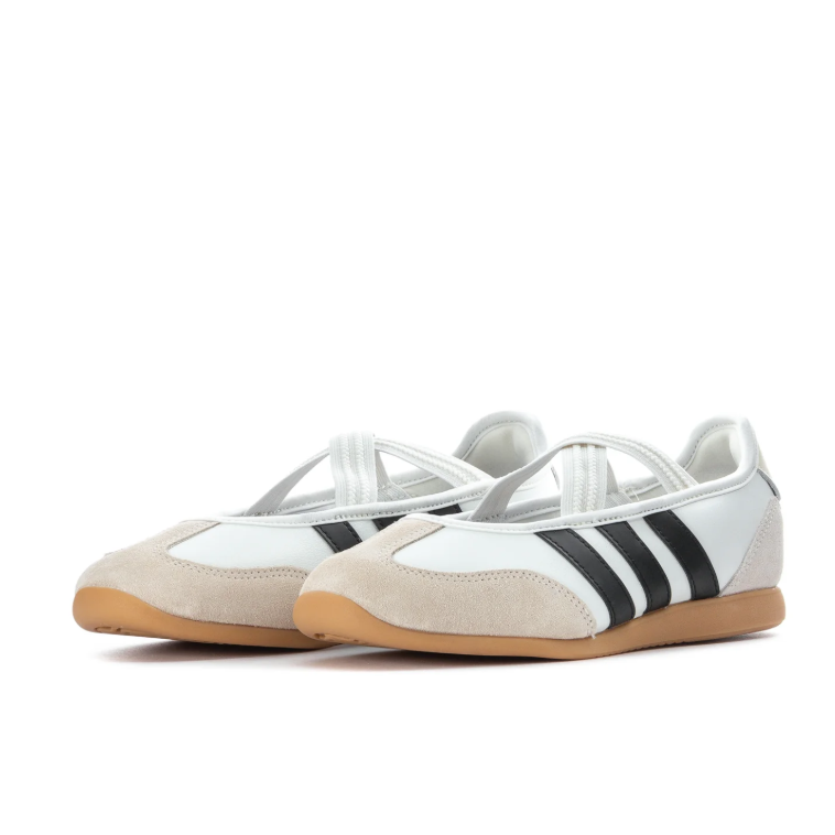 adidas White & Black Cross-Strap Ballet Flats with Gum Sole