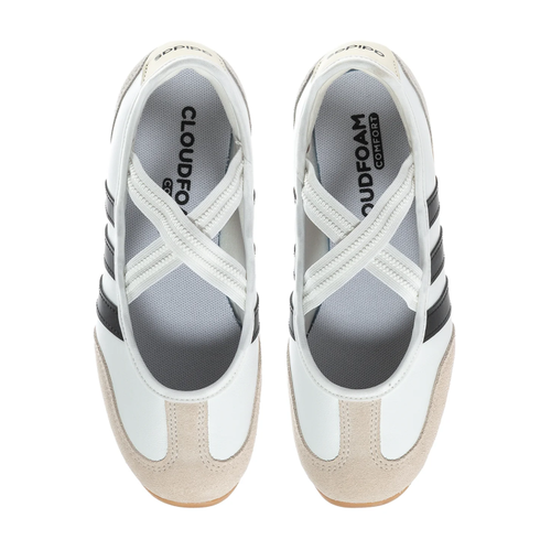 adidas White & Black Cross-Strap Ballet Flats with Gum Sole