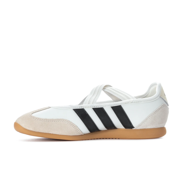 adidas White & Black Cross-Strap Ballet Flats with Gum Sole