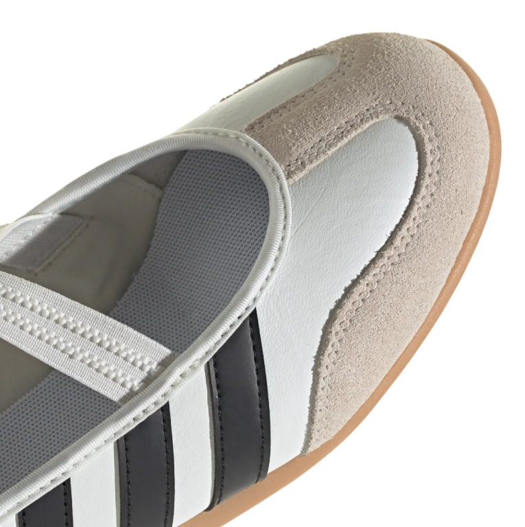 adidas White & Black Cross-Strap Ballet Flats with Gum Sole