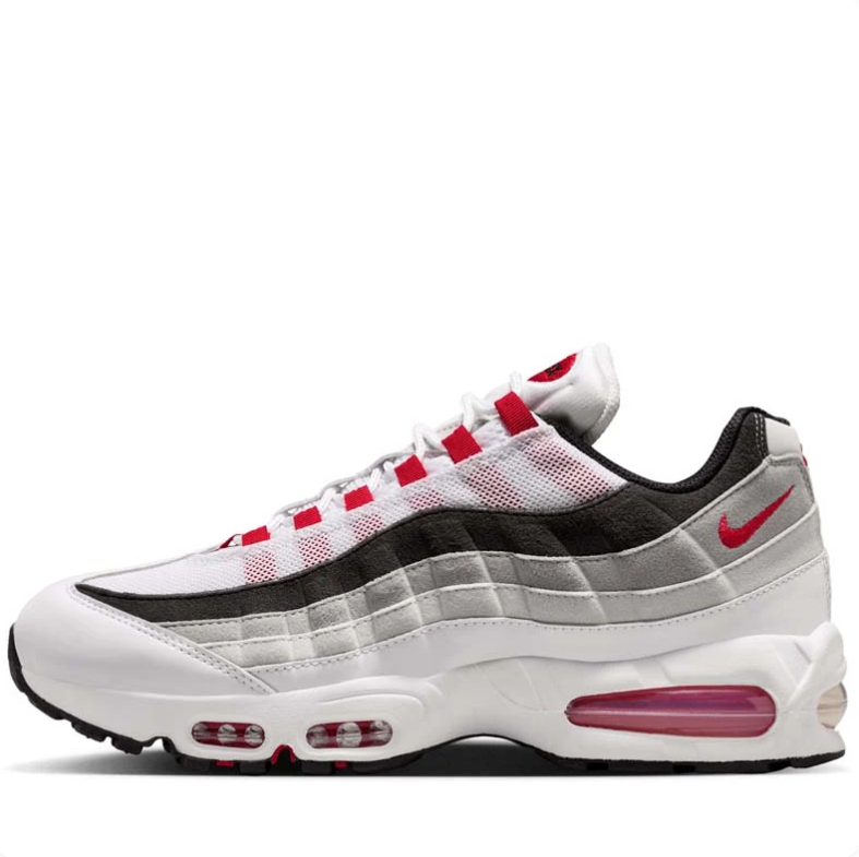 Nike Air Max 95 White, Gray & Black Sneakers with Red Accents