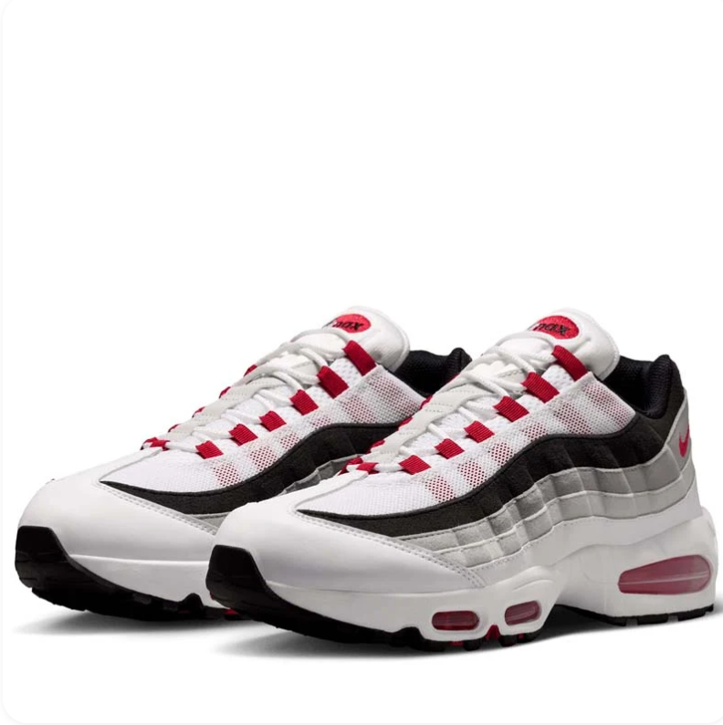 Nike Air Max 95 White, Gray & Black Sneakers with Red Accents