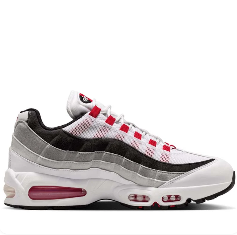 Nike Air Max 95 White, Gray & Black Sneakers with Red Accents