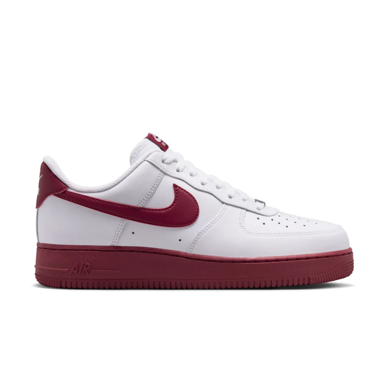Nike Air Force 1 White & Burgundy Low-Top Sneakers