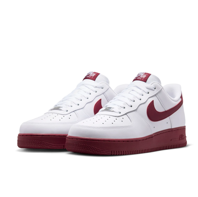 Nike Air Force 1 White & Burgundy Low-Top Sneakers