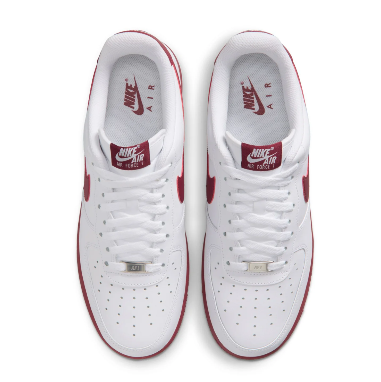 Nike Air Force 1 White & Burgundy Low-Top Sneakers