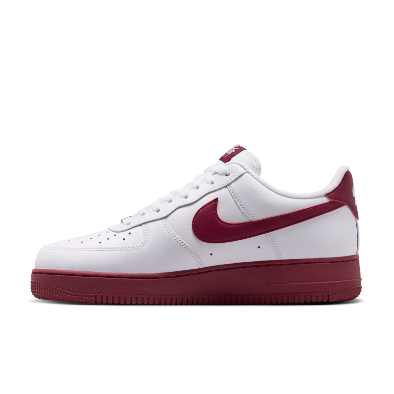 Nike Air Force 1 White & Burgundy Low-Top Sneakers
