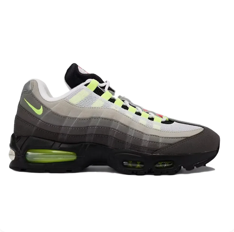 Nike Air Max 95 Gray & Black Sneakers with Mismatched Neon Accents