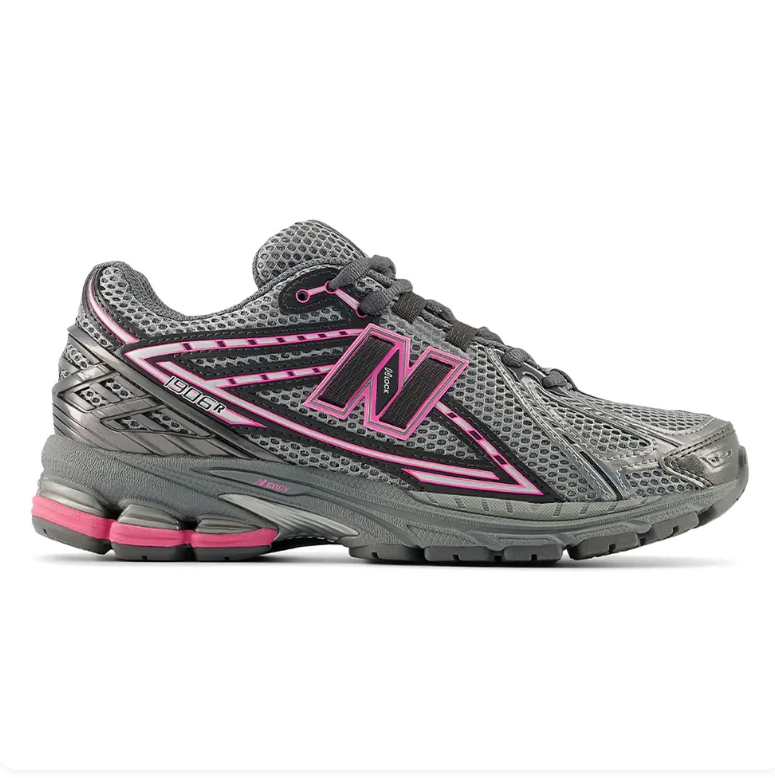 New Balance 1906R Gray & Black Mesh Sneakers with Pink Accents