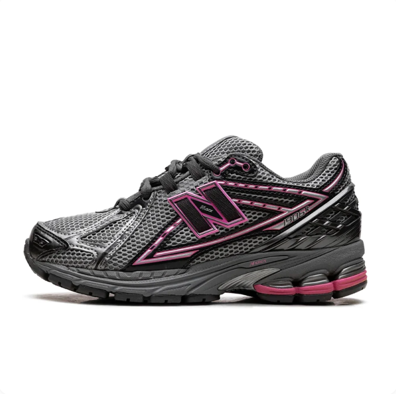 New Balance 1906R Gray & Black Mesh Sneakers with Pink Accents