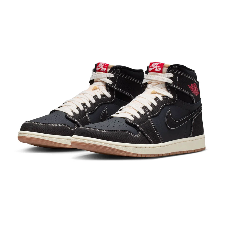 Jordan Black High-Top Sneakers with Contrast Stitching & Red Accents