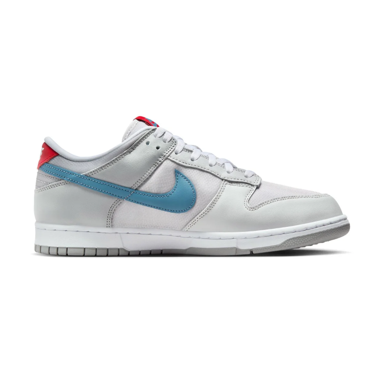 Nike White & Light Gray Low-Top Sneakers with Blue Swooshes & Red Accents