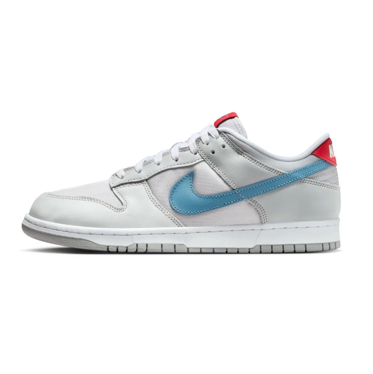 Nike White & Light Gray Low-Top Sneakers with Blue Swooshes & Red Accents