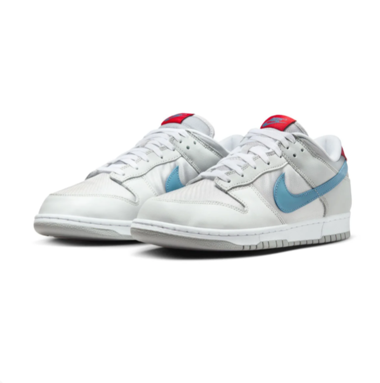 Nike White & Light Gray Low-Top Sneakers with Blue Swooshes & Red Accents