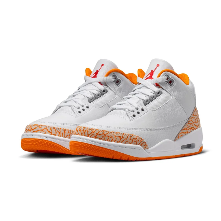 Jordan White & Orange Mid-Top Sneakers with Elephant-Print Accents