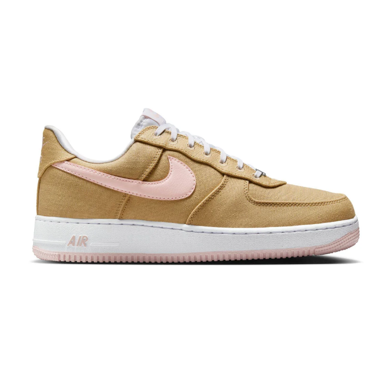 Nike Tan Textured Low-Top Sneakers with Pale Pink Swooshes