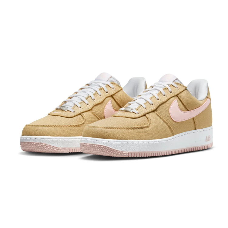 Nike Tan Textured Low-Top Sneakers with Pale Pink Swooshes