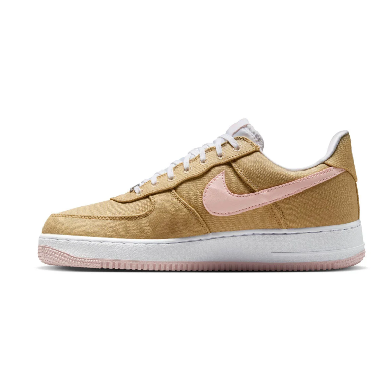 Nike Tan Textured Low-Top Sneakers with Pale Pink Swooshes