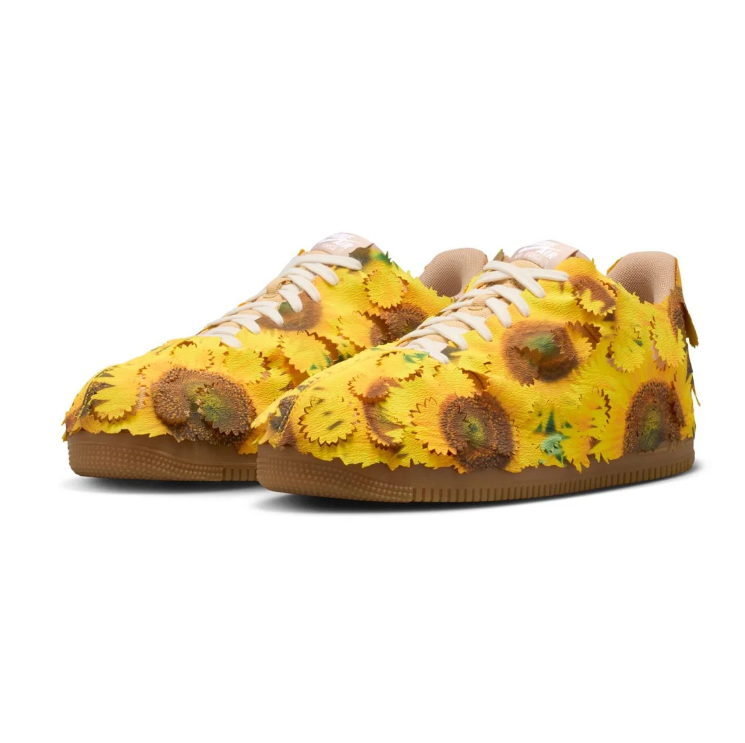 Yellow Sunflower-Appliqué Low-Top Sneakers with Gum-Colored Sole