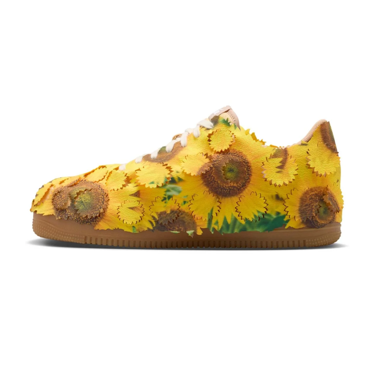 Yellow Sunflower-Appliqué Low-Top Sneakers with Gum-Colored Sole
