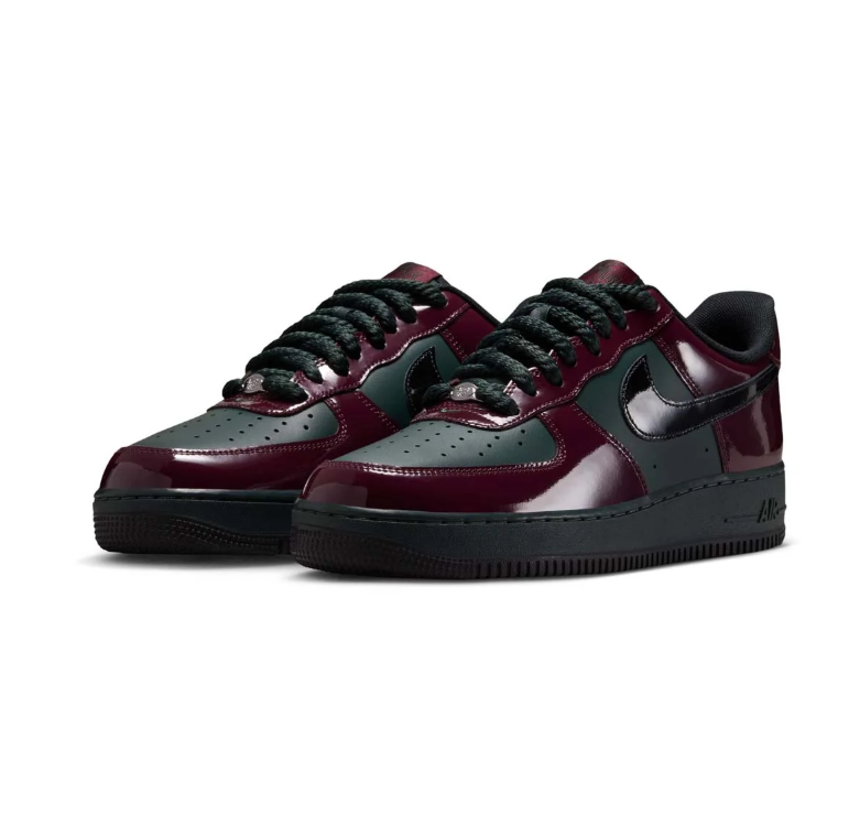 Nike Burgundy & Dark Green Low-Top Sneakers with Glossy Overlays